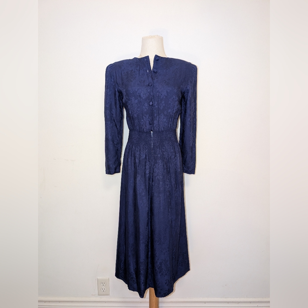 Vintage Karin Stevens Deep Blue/Purple Tonal Floral Midi Dress